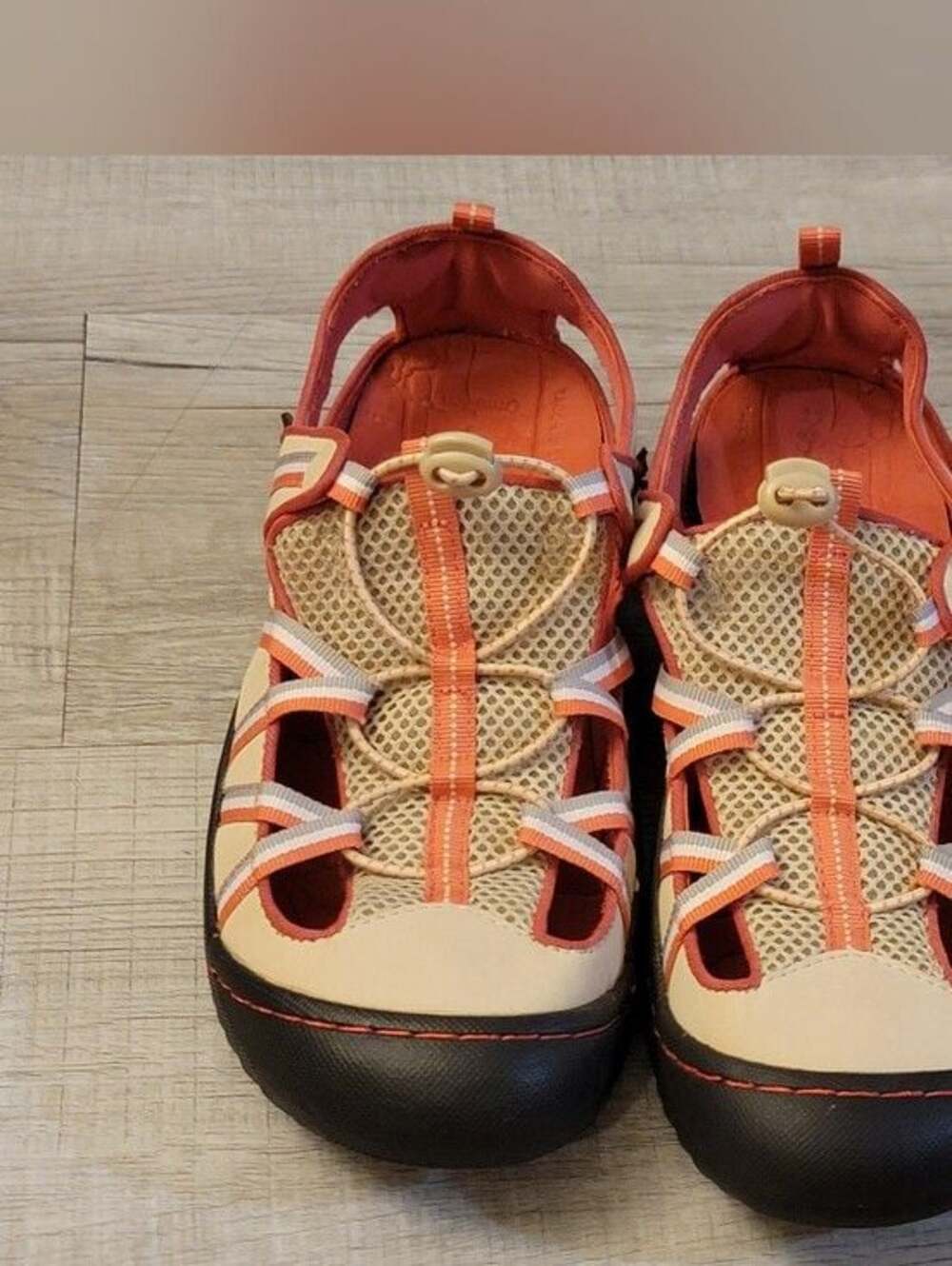 Women’s Coral and Cream Outdoor Sandals with Black Sole